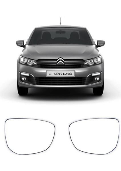 Citroen C-Elysee 2012-2023 Uyumlu Sağ + Sol Takım Dış Dikiz Aynası Camı Elektrikli Isıtmalı 2 Adet