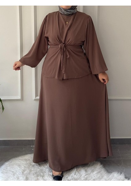 Medine Ipeği Tesettür Züleyha Model Bel Bağlamalı Etek Tunik Takım