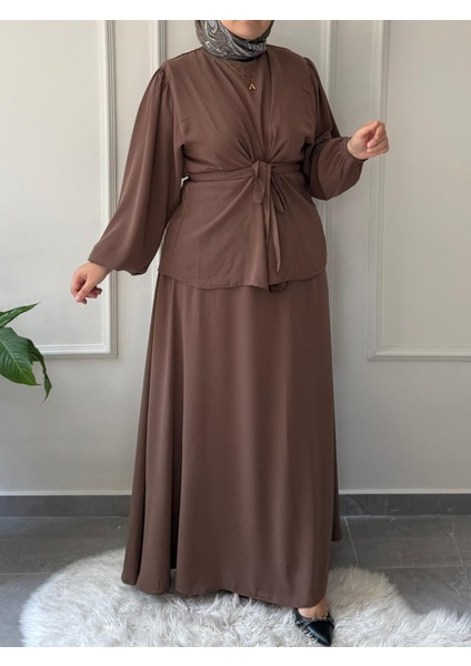 Medine Ipeği Tesettür Züleyha Model Bel Bağlamalı Etek Tunik Takım indirimleri