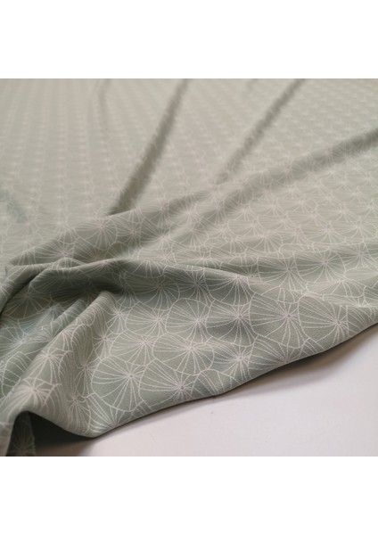 Baskılı %100 Pamuk Interlok Kumaş | Penye Mint Zambak Yaprağı