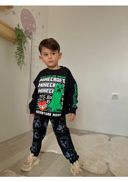 Minecraft Siyah Pantolonlu Eşofman Takım