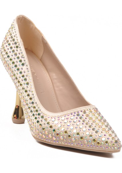 Altın Taş Işlemeli Ince Topuklu Kadın Abiye Ayakkabı PC-55020 Z fırsatları