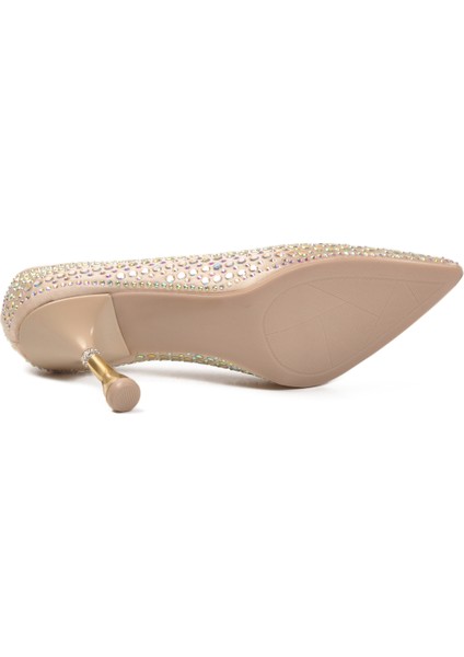 Altın Taş Işlemeli Ince Topuklu Kadın Abiye Ayakkabı PC-55020 Z indirimleri