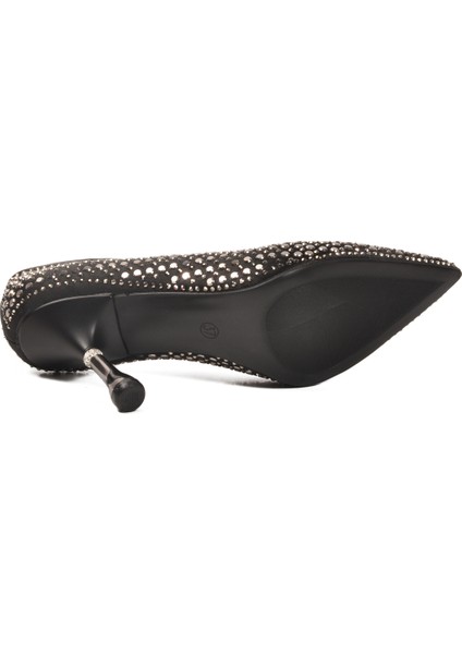 Siyah Taş Işlemeli Ince Topuklu Kadın Abiye Ayakkabı PC-55020 Z indirimleri