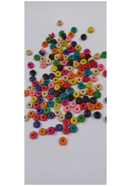Renkli Yassı Ahşap Pul Boncuk 25 Gr. 8mm
