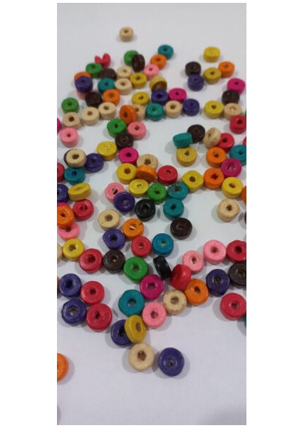 Renkli Yassı Ahşap Pul Boncuk 25 Gr. 8mm fiyatları