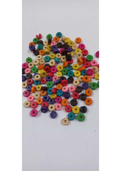 Renkli Yassı Ahşap Pul Boncuk 25 Gr. 8mm