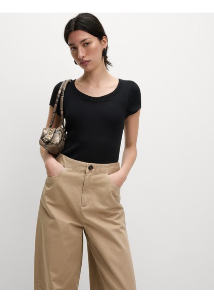 Pamuklu Doku Gizli Sütyen Destekli T-shirt