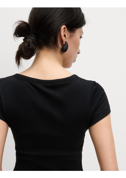 Pamuklu Doku Gizli Sütyen Destekli T-shirt