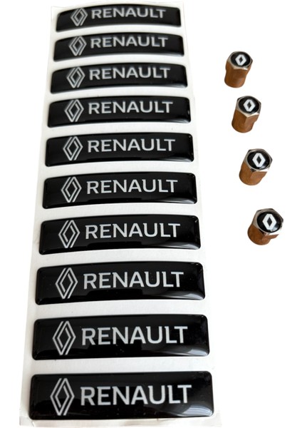 Reanult Logolu 10 Lu Damla Stıcker ve 4 Adet Logolu Alüminyum Sibop Kapak