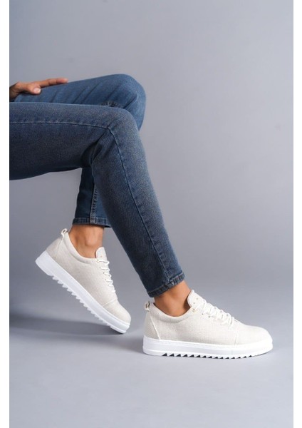 SLW152 Cool Bağcıklı Keten Erkek Günlük Spor Klasik Ayakkabı Bt Beyaz