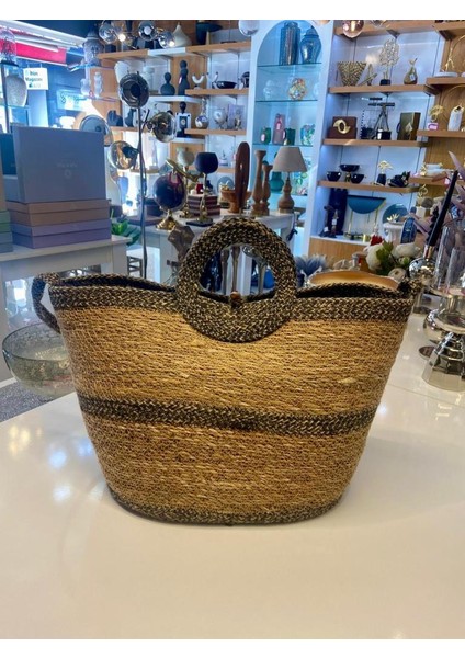 Siyah Bej Hasır Çanta 48X20X32CM modelleri