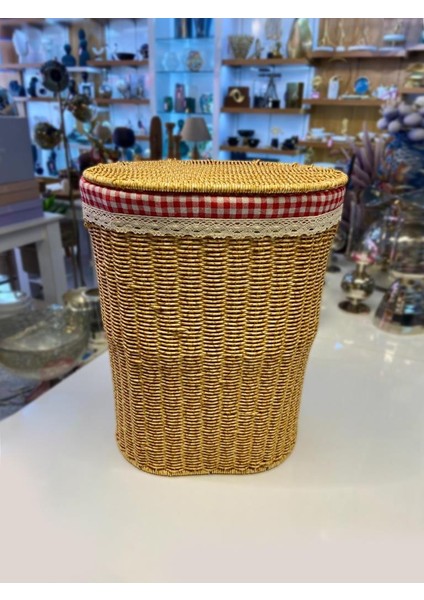 Bej Sentetik Hasır Oval Çamaşır Sepeti 38X28X48CM