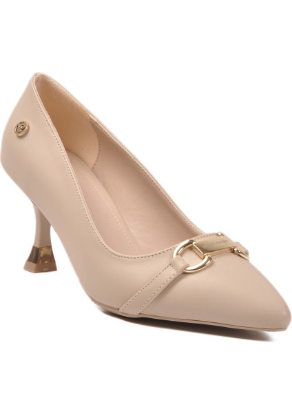 Krem Kadın Kısa Ince Topuklu Ayakkabı PC-55015 Z fırsatları
