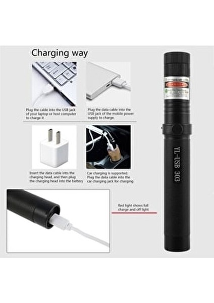 USB Şarjlı Yeşil Lazer Pointer Kalem Tipi LED Fener Uzun Menzilli indirimleri