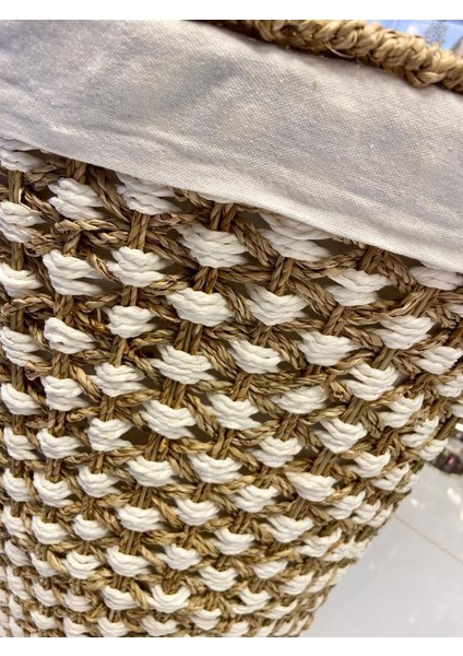 Beyaz Bej Örme Hasır Yuvarlak Çamaşır Sepeti 46X46X61CM fiyatları