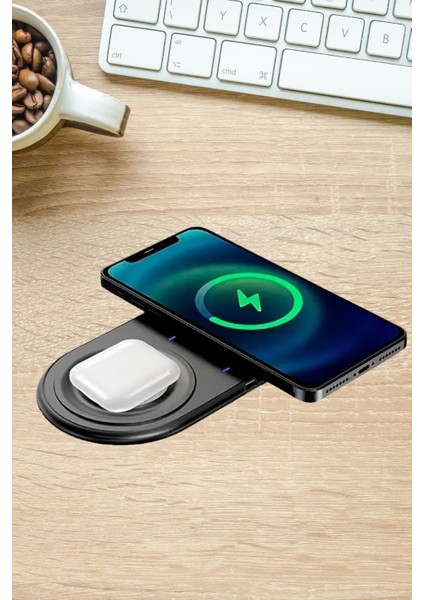 Buffer® 2si 1ARADA Kablosuz Saat,kulaklık ve Telefon Hızlı Şarj Etme Aparatı