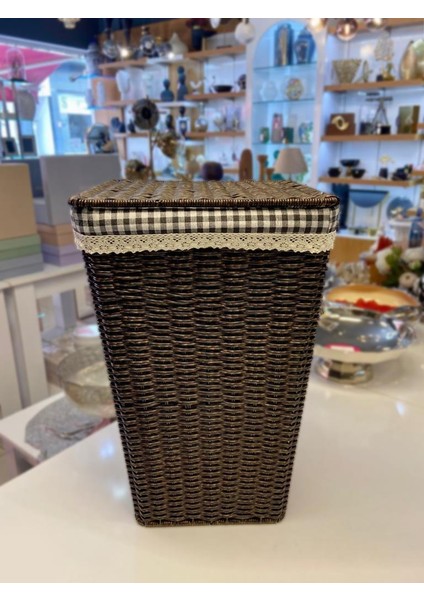 Kahverengi Sentetik Hasır Kare Çamaşır Sepeti 25X33X52CM