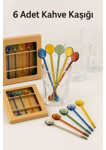 6'lı Renkli Yuvarlak Cam Kahve Kaşığı Baharat Latte Sunum Kaşık