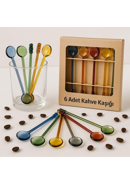 6'lı Renkli Yuvarlak Cam Kahve Kaşığı Baharat Latte Sunum Kaşık fiyatları
