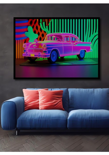 Çerçeve Görünümlü Neon Rüyalar Klasik Araba Modern Sanat Ofis/salon Ahşap Dekoratif Kare Tablo