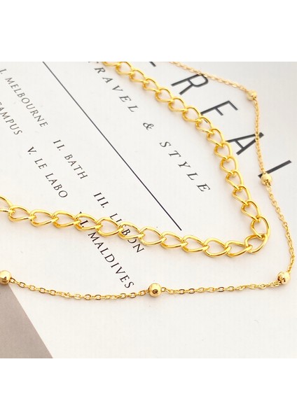 Ikili Kolye Kadın Dorika Kombin Kolye Gold