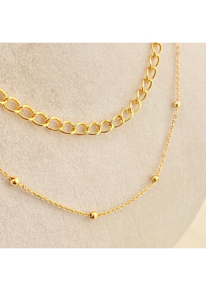 Ikili Kolye Kadın Dorika Kombin Kolye Gold modelleri