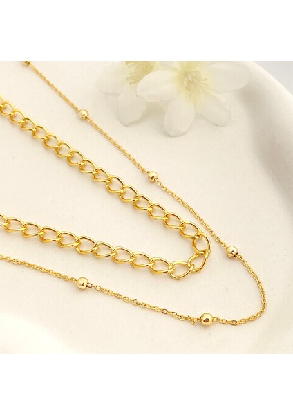 Ikili Kolye Kadın Dorika Kombin Kolye Gold