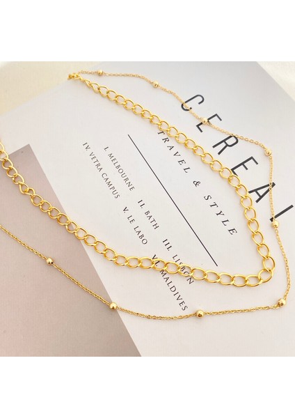 Ikili Kolye Kadın Dorika Kombin Kolye Gold