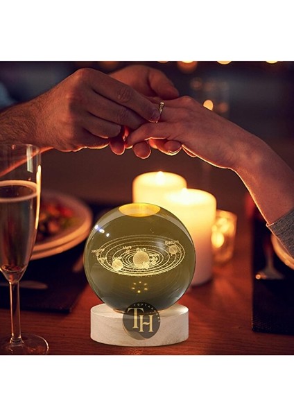Dekoratif Işıklı Ahşap Standlı Gezegenler Cam Küre, USB Kablolu Hediyelik fırsatları
