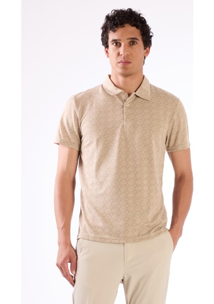 Bej Erkek Slim Fit Jakarlı Polo Yaka T-shirt