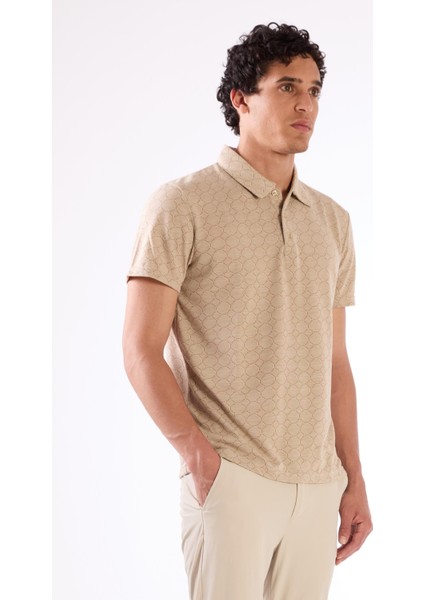 Bej Erkek Slim Fit Jakarlı Polo Yaka T-shirt