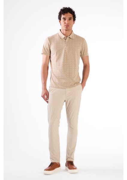 Bej Erkek Slim Fit Jakarlı Polo Yaka T-shirt