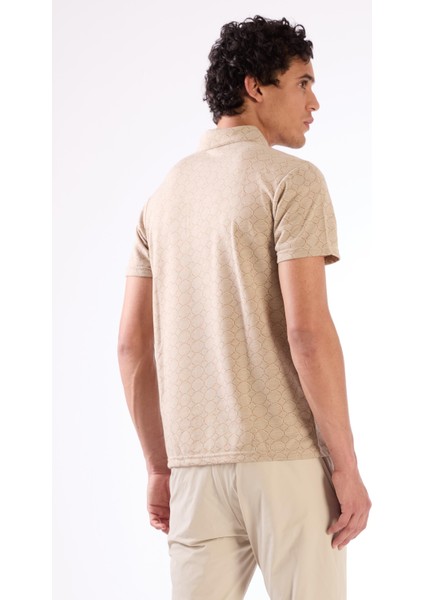 Bej Erkek Slim Fit Jakarlı Polo Yaka T-shirt