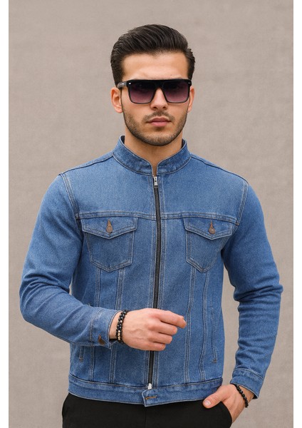 Mavi Renk Fermuarlı Erkek Kot Ceket indirimleri