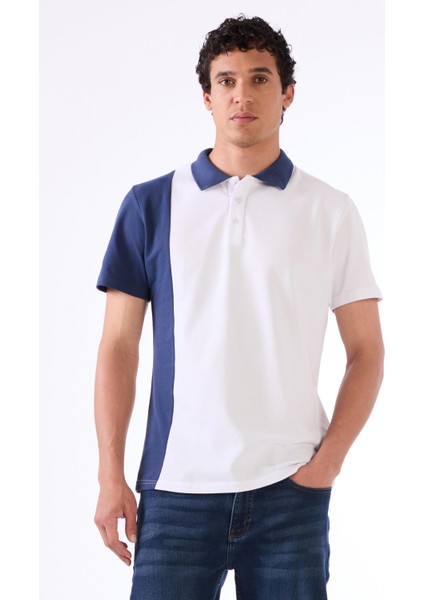 Beyaz Erkek Slim Fit Desenli Polo Yaka T-shirt