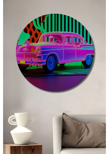 Neon Rüyalar Klasik Araba Modern Sanat Ev/işyeri/ofis/salon Ahşap Dekoratif Yuvarlak Tablo