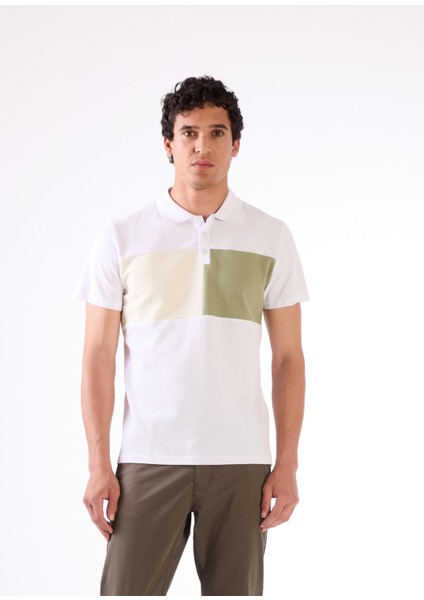 Beyaz Erkek Slim Fit Desenli Polo Yaka T-shirt