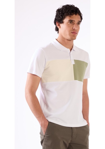 Beyaz Erkek Slim Fit Desenli Polo Yaka T-shirt