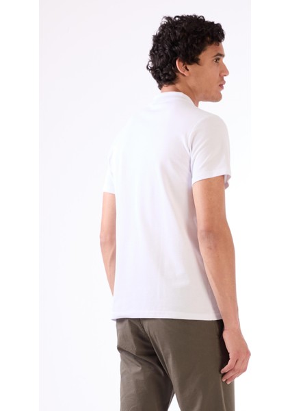 Beyaz Erkek Slim Fit Desenli Polo Yaka T-shirt