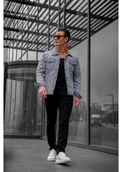 Gri Renk Eskitme Kot Ceket modelleri