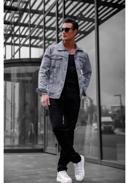 Gri Renk Eskitme Kot Ceket fırsatları