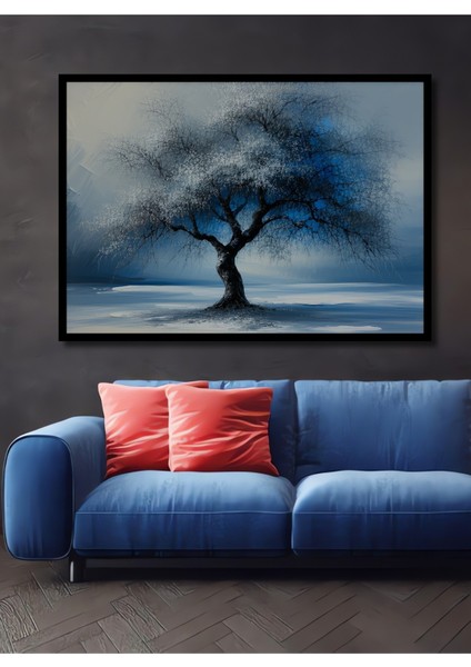 Çerçeve Görünümlü Kış Ağacı Yağlı Boya Görünümlü Dekoratif Ahşap Ev/işyeri/ofis Kare Tablo
