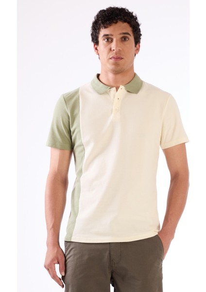 Yeşil Erkek Slim Fit Desenli Polo Yaka T-shirt