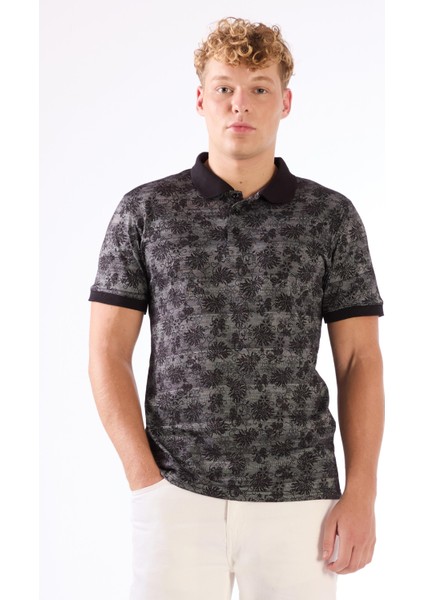 Siyah Erkek Slim Fit Desenli Polo Yaka Tshirt - 105244