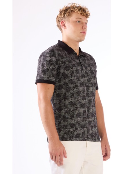 Siyah Erkek Slim Fit Desenli Polo Yaka Tshirt - 105244