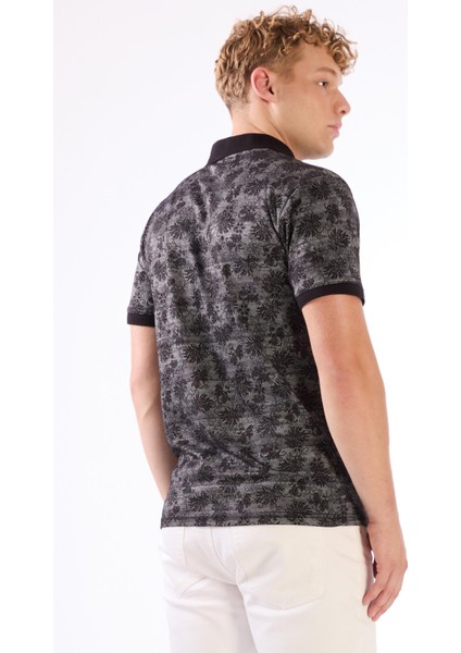 Siyah Erkek Slim Fit Desenli Polo Yaka Tshirt - 105244