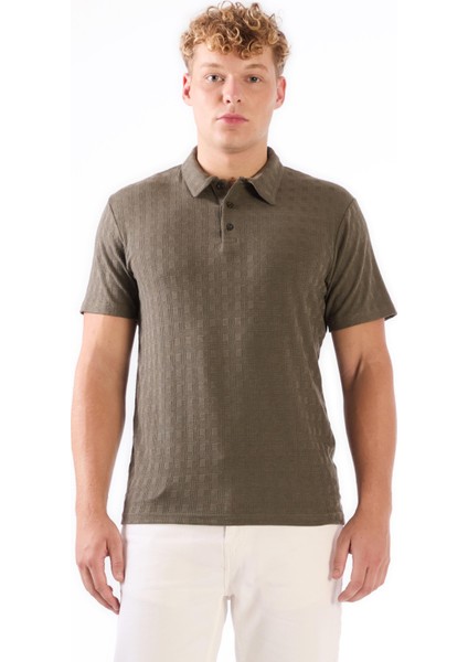 Yeşil Erkek Slim Fit Jakarlı Polo Yaka T-shirt