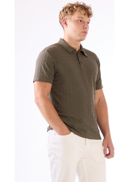 Yeşil Erkek Slim Fit Jakarlı Polo Yaka T-shirt