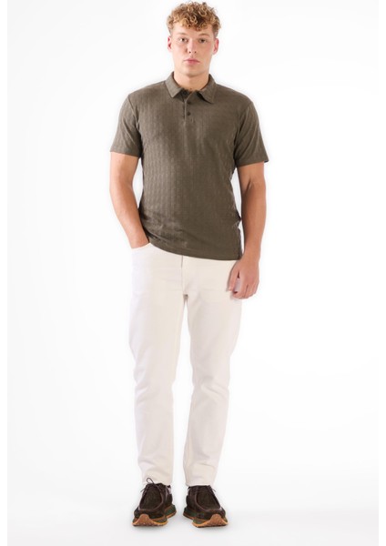 Yeşil Erkek Slim Fit Jakarlı Polo Yaka T-shirt